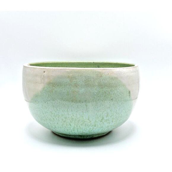 Studio Art Pottery Bowl Hand Thrown Shades Of Green White Glazed Artist Signed - Picture 5 of 13